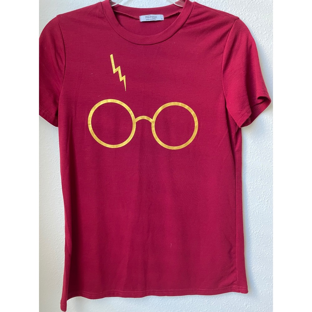 Harry Potter T-Shirt Burgundy Gold Glasses Lightning Bolt Women's